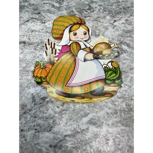 Lot Of Vintage 4 Thanksgiving Die Cut Cutouts Children Native Pilgrim Turkey - Picture 4 of 9